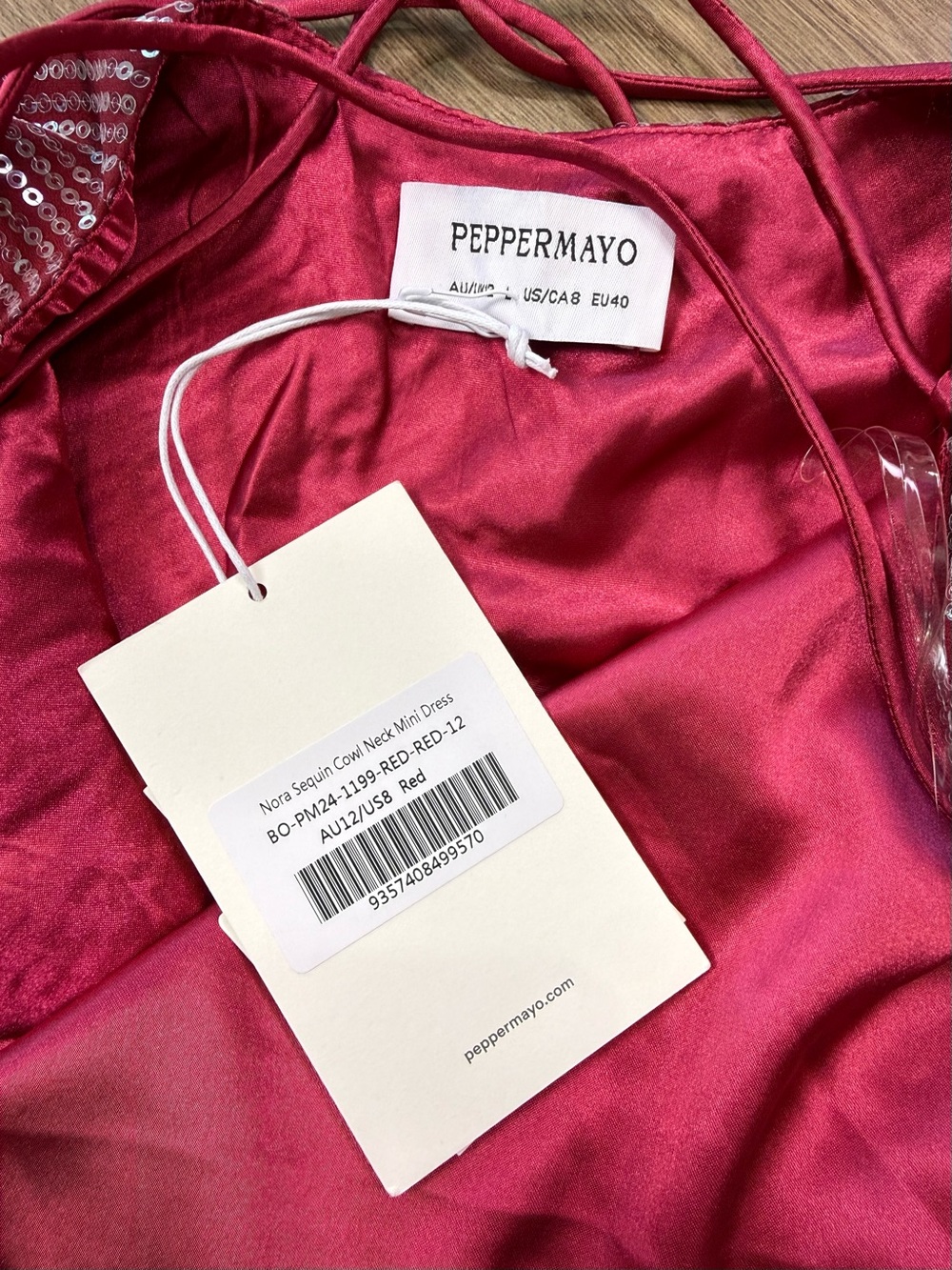 NWT Peppermayo Nora Sequin Cowl Neck Mini Dress Red Size US 8 - Picture 8 of 13